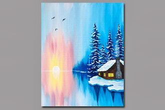 Paint Nite: Winter Cabin Sunrise